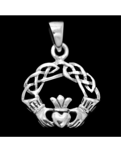 Irischer Freundschafts Anhänger Claddagh Herz mit Hand 925 Silber