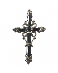 Silberanhänger Gotisches Onyxkreuz 925er Silber  mit Onyxsteinen Vintage 62 mm