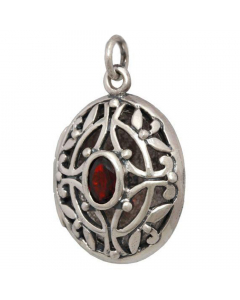 Silberanhänger Medieval Medaillon mit rotem Stein 925er Silber - Keltische Knoten - 28x16mm