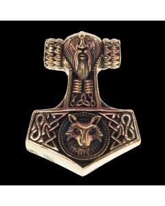 Thorhammer mit Odins Kopf Bronze Anhänger Schmuck - Thorhammer - 43x31mm