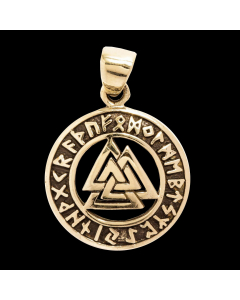 Valknut Futhark Bronze Anhänger Schmuck Wotansknoten mit Runen Viking