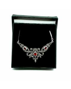 Elegantes Collier Mittelalter Gothic Vintage Jugendstil  Granat mit Schmuckstein Anhänger 925er Silber