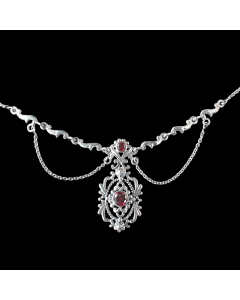 Mittelalter Collier Gothic Halsschmuck Trachtenschmuck roter Kristall Silber