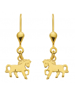 Ohrhänger, Ohrringe mit Brisur Motiv Pferd 333 Gelbgold