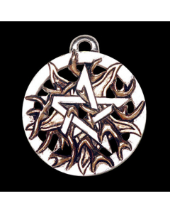 FEUER-PENTAGRAMM  Schmuck Anhänger versilbert - Pentagramm - 32x37mm + Kette