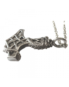 Thorhammer Drache Schmuck Anhänger Hartzinn mit Kette 45x 34 mm