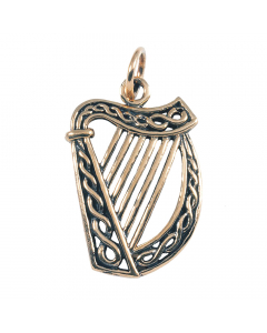 Keltische Irische Harfe klein Anhänger Schmuck Bronze Irish Harp - Keltische Knoten - 13x23mm