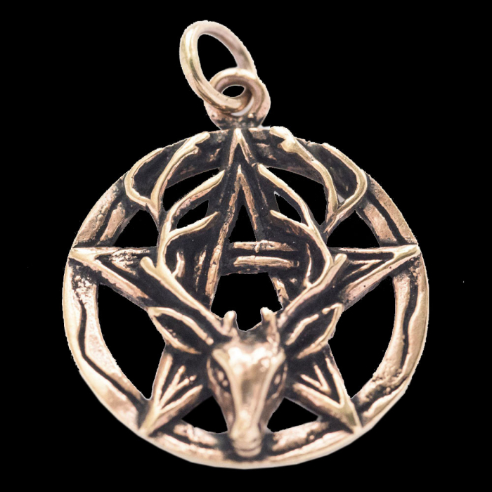 Bronzeanhänger Pentagramm und Hirsch Schmuck - Pentagramm - 35x25mm