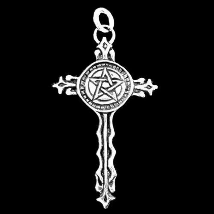 Pentagramm - Kreuz Schmuck Anhänger 925er Silber - Pentagramm - 30x54mm