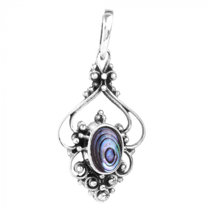 Mittelalter Schmuck Anhänger Abalone Muschel Silber 3,2 cm