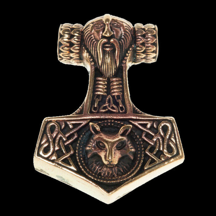 Thorhammer mit Odins Kopf Bronze Anhänger Schmuck - Thorhammer - 43x31mm