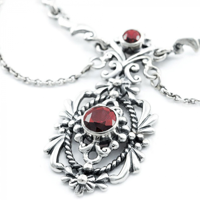 Mittelalter Collier Gothic Halsschmuck Trachtenschmuck roter Kristall Silber