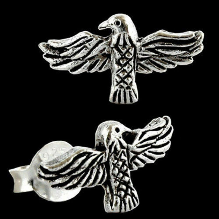 Ohrstecker Hugin und Munin 925er Silber Schmuck Vogel Raben