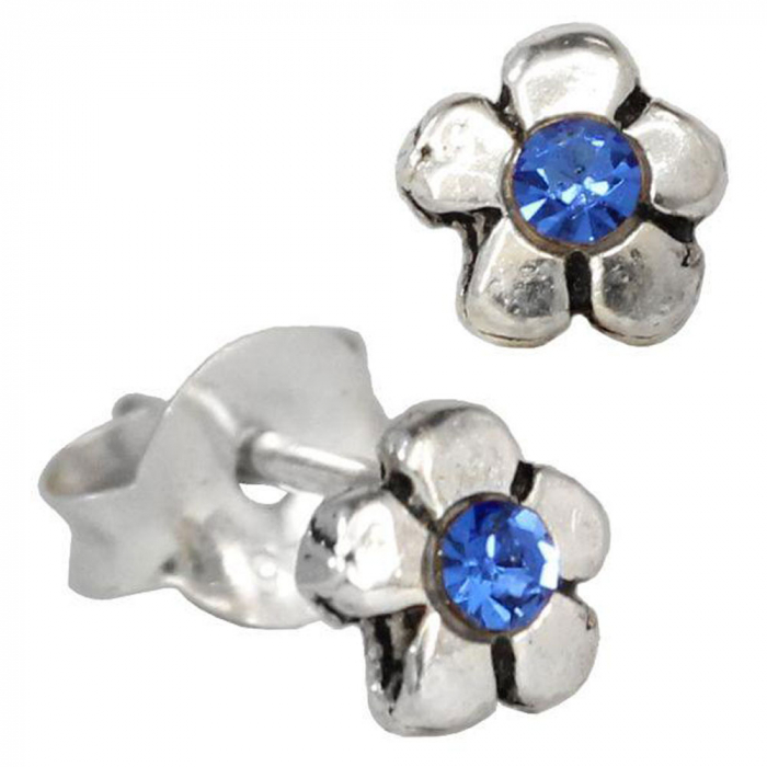 Ohrstecker Blume blau klein Schmuck 925er Silber