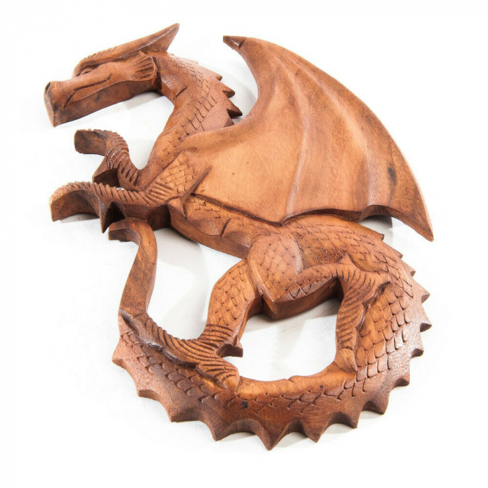 Drache links schauend Wandbild Holz geschnitztes Ornament Wanddekoobjekt