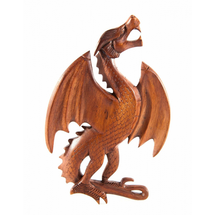 Wandschmuck Feuerdrache Wanddeko Holz Drache geschnitztes Ornament Holzbild 