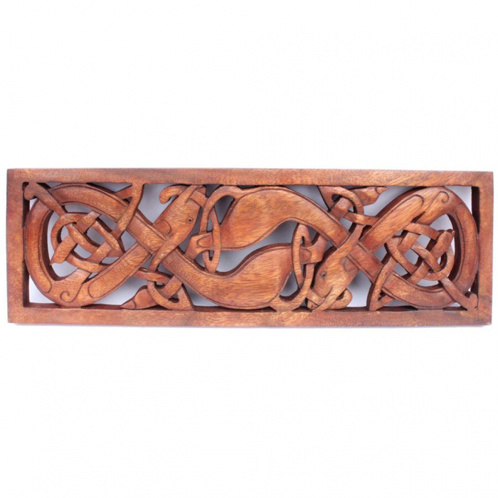 Wandbild Wandschmuck Wand Deko Keltische Hunde celtic geschnitztes Ornament