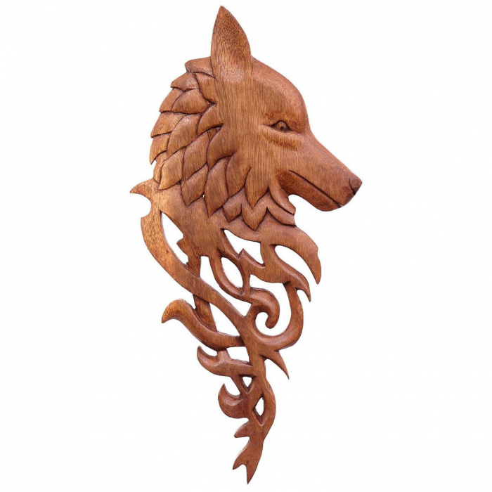 Wolf Wandschmuck Wand Deko Wandbild keltische Knoten aus Holz rechts schauend