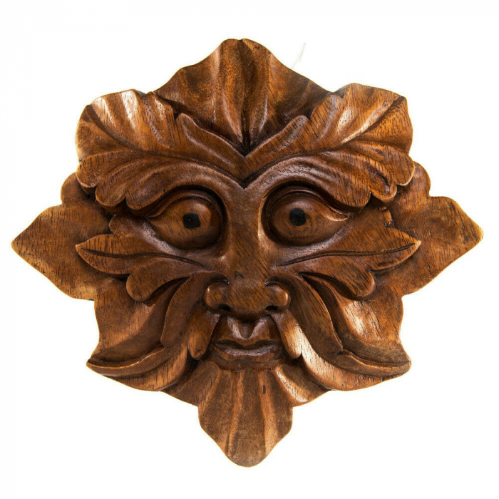 Wandschmuck Green man Naturgeist grüner Mann geschnitztes Ornament Holzbild groß