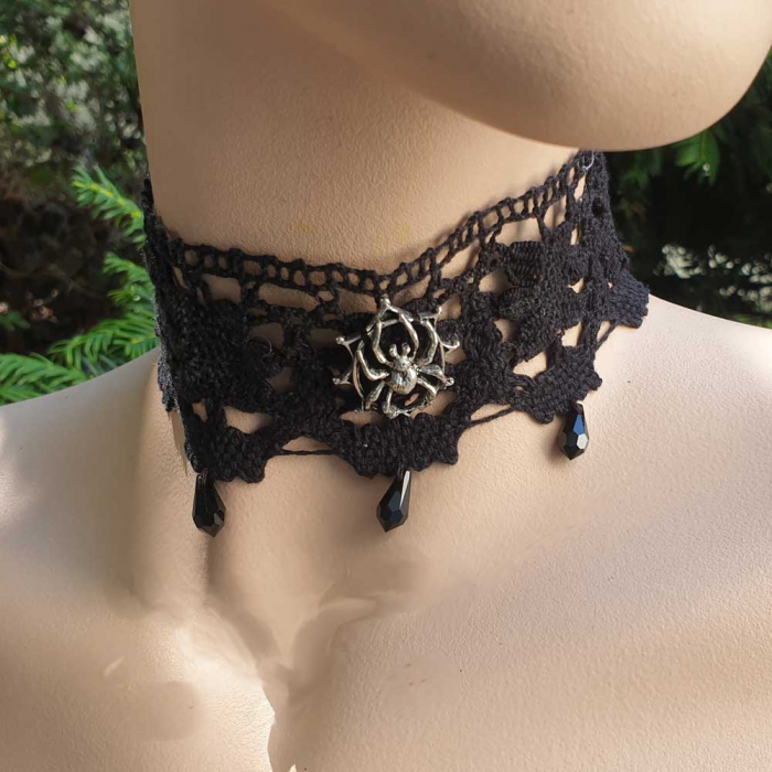 Spinnen Halskette ALCHEMY GOTHIC  P 349 Aracnathea Lace Choker Anhänge