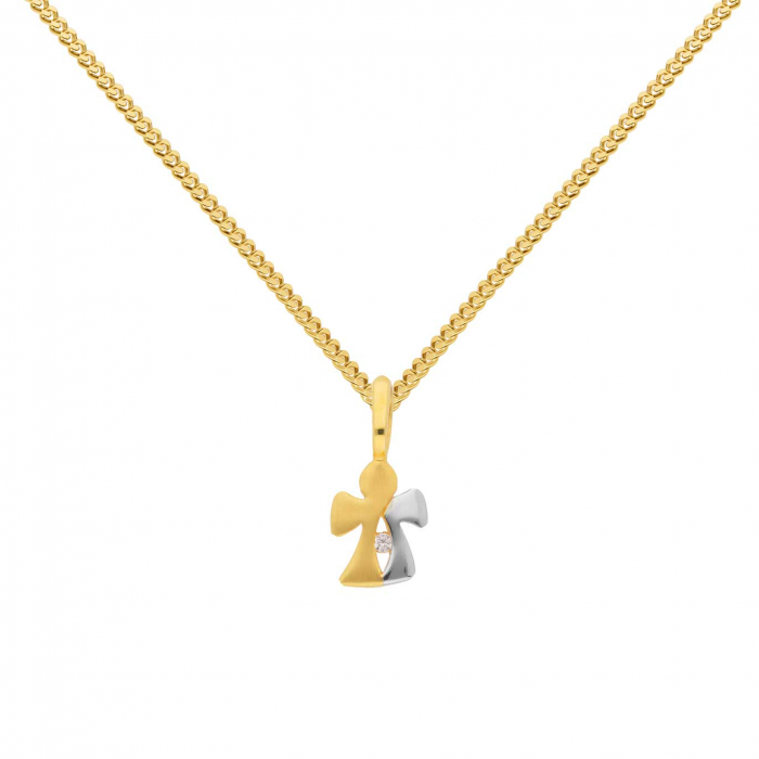 Anhänger Engel mit Zirkonia mit Kette 1,1 mm 333-8 Karat Gold 