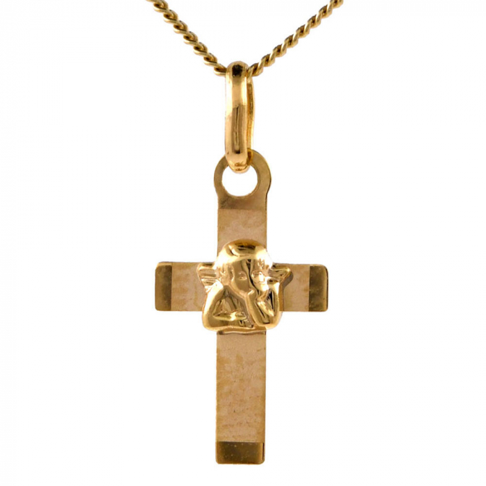 Anhänger Kreuz mit Engel 333 8K Gold mit massiver Goldkette