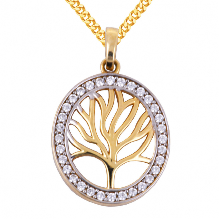 Anhänger Baum mit Zirkonia 333 8 kt Gelbgold mit massiver Goldkette