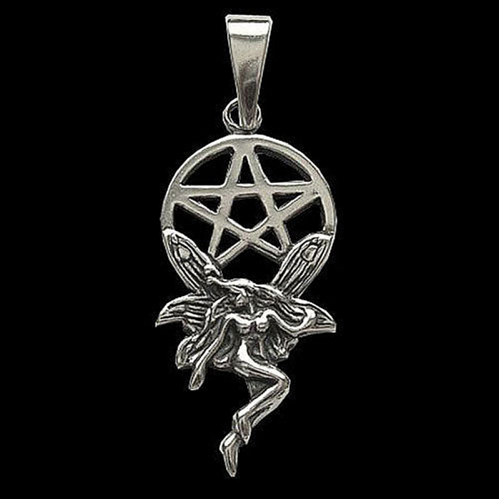 Elfe mit Pentagramm Schmuck Anhänger 925er Silber - Pentagramm - 34x16mm