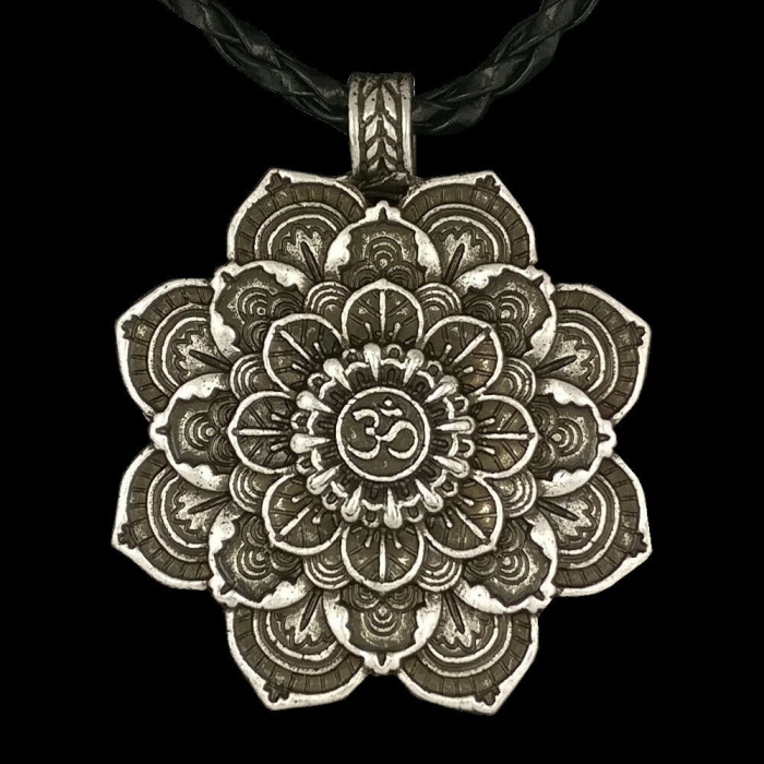 Lotus Blume Ornament Indian Mandala Om ZeichenYoga Zinn mit Band