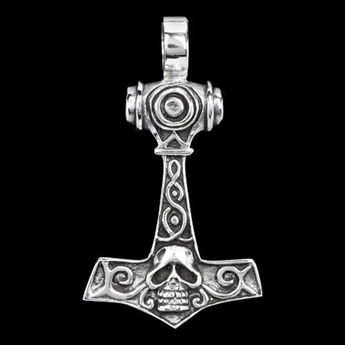 Thors Hammer mit Totenkopf Anhänger Schmuck - Thorhammer - 35x21mm