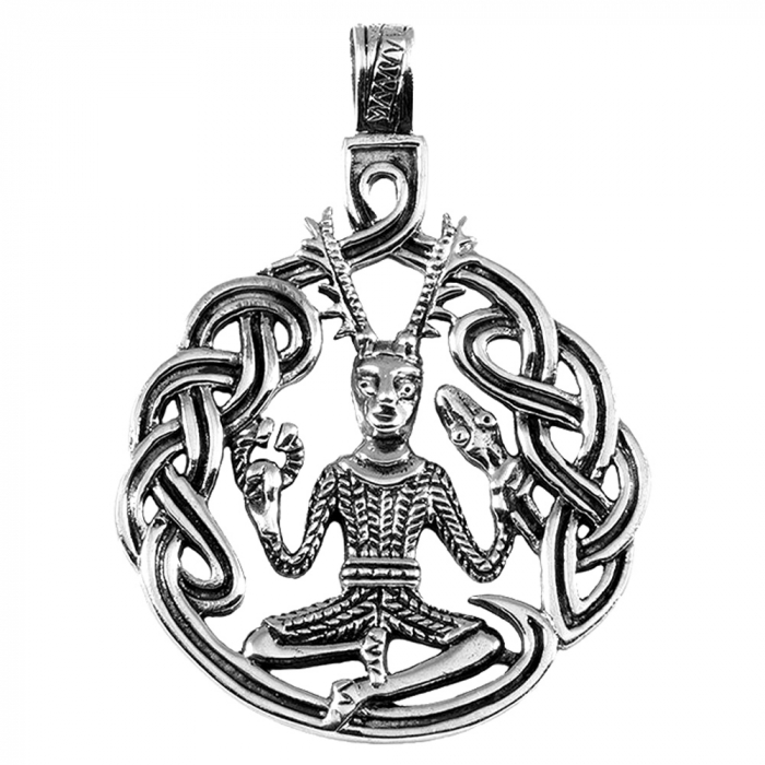 Keltischer Gott Cernunnos Schmuck Anhänger 925er Silber - Keltische Knoten - 50x37mm