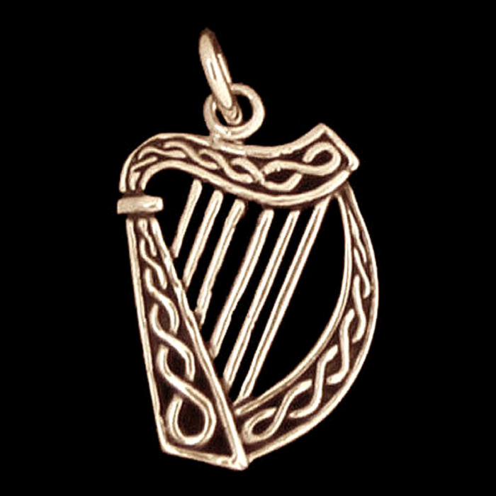 Keltische Irische Harfe klein Anhänger Schmuck Bronze Irish Harp - Keltische Knoten - 13x23mm