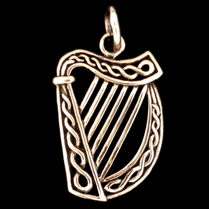 Keltische Irische Harfe Anhänger groß Bronze Irish Harp Keltische Knoten 17x30mm