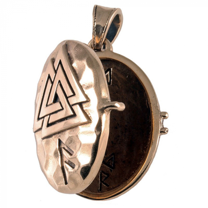 Medaillon Valknut Runen Inschrift Bronze Anhänger Schmuck Amulett