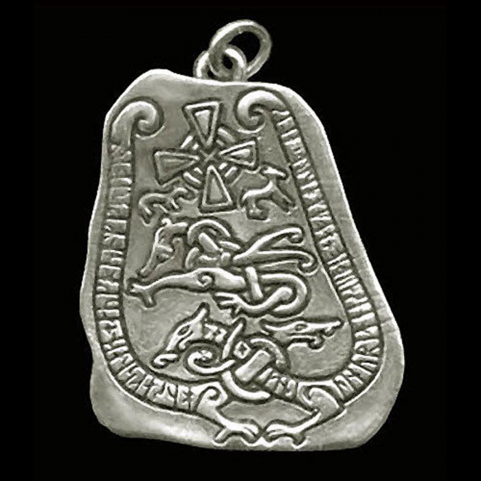 Runenstein-Amulett gross Schmuck Anhänger 925er Silber - Runen , Wikinger - 35x48mm