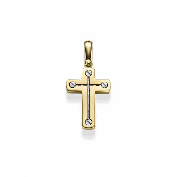 Anhänger Kreuz massiv Gold - 585 14 Karat Gelbgold und Weißgold